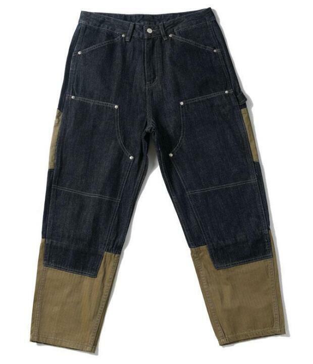 Men's Soft Jeans, Men's American Loose Straight Leg Jeans, Autumn Winter Multi Pocket Patchwork Pants