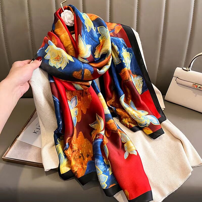 Женский Шелковый зимний шарф, роскошный дизайн, женская пляжная шаль с принтом, шарфы, модный гладкий платок, Женский хиджаб