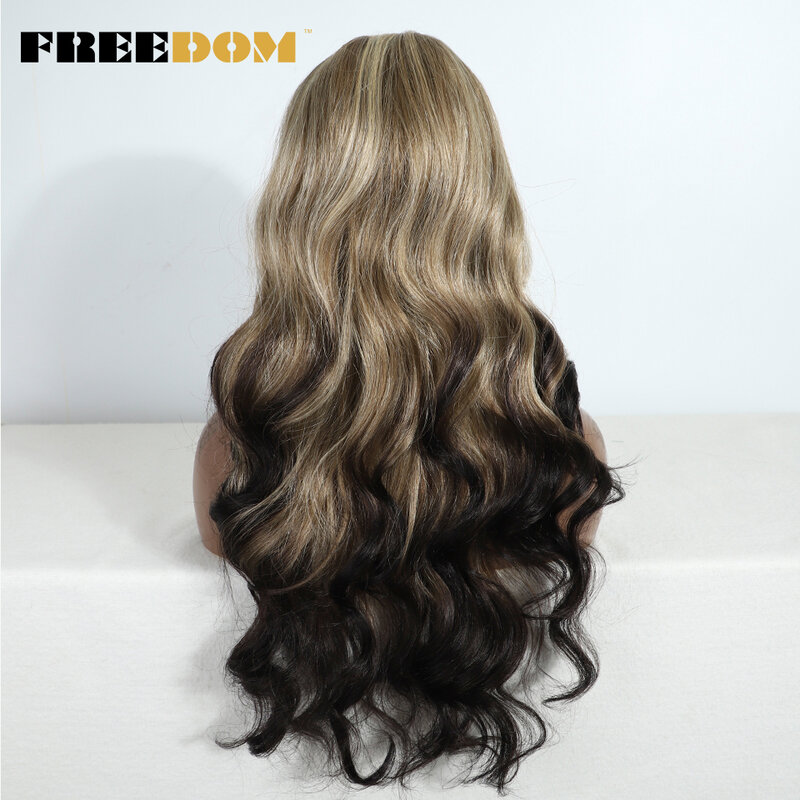 FREEDOM Body Wave Synthetic Lace Front Wigs Highlight Ombre Blonde Wig 13x4x1 Glueless Lace Frontal Wigs For Women Cosplay Wig