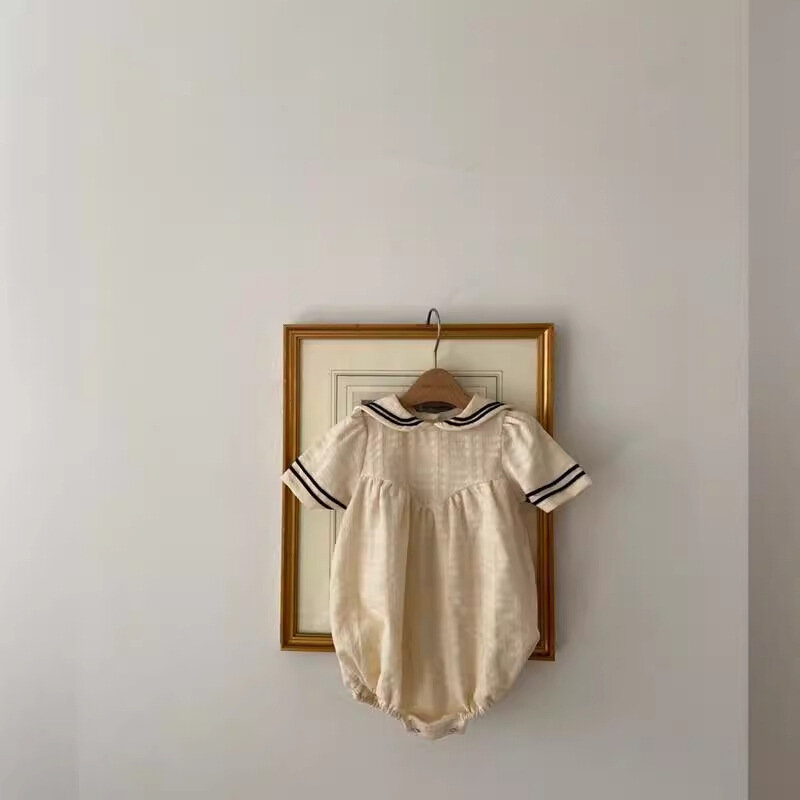 Bodysuit de algodão de manga curta para bebê, macacão recém-nascido casual de lapela infantil, roupas versáteis, novo verão, 0-24m, 0-24m