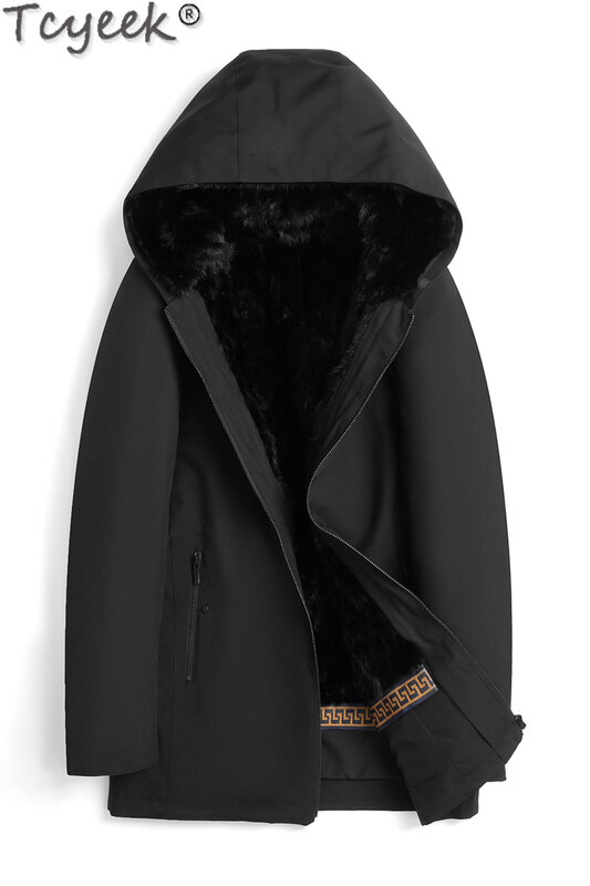 Tcyeek-casaco de pele real quente para homens, jaqueta de inverno, forro natural de pele de vison, parka de comprimento médio, casacos casuais