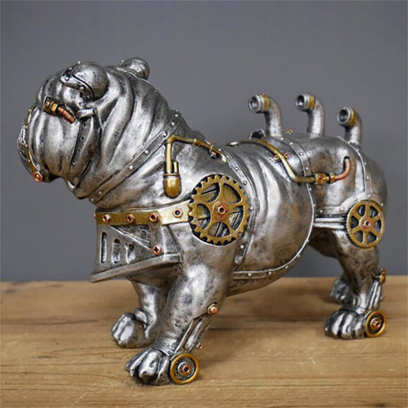 Escultura em miniatura Animal, Estátua do cão Steampunk, Lobo, Sala de estar, Decoração do lar, Artesanato de Resina, Presente de Ano Novo