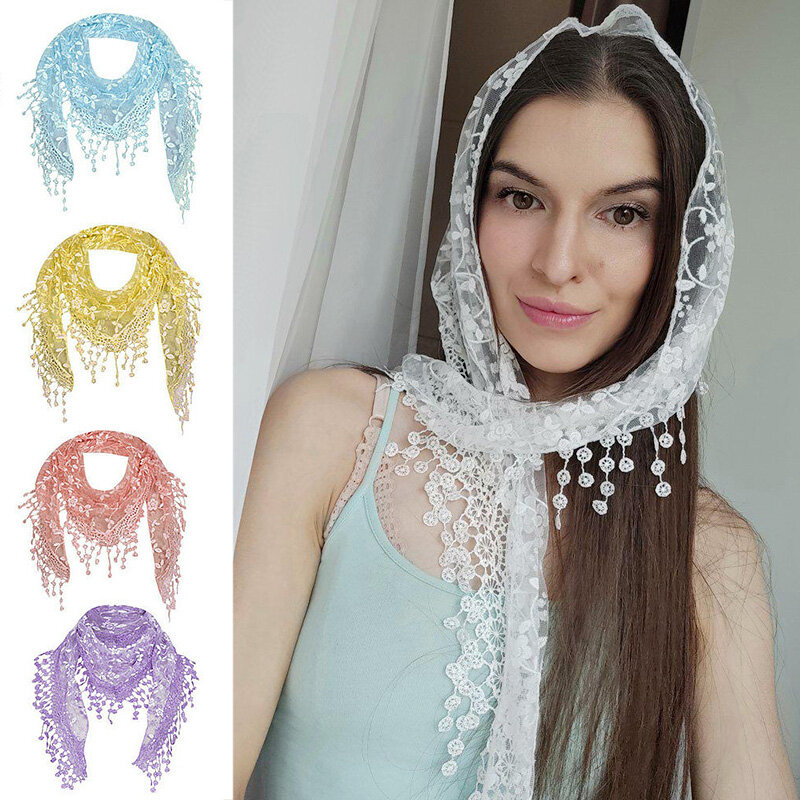 Женский летний кружевной шарф с кисточками и цветочным рисунком, аксессуары для одежды, шарфы, шаль 150x40 см