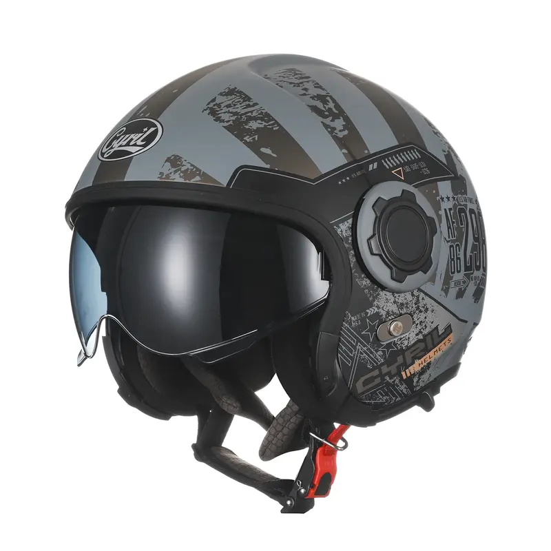 Helm sepeda motor wajah penuh, pelindung kepala Modular lensa ganda disetujui CYRIL OP12A pria wanita Retro