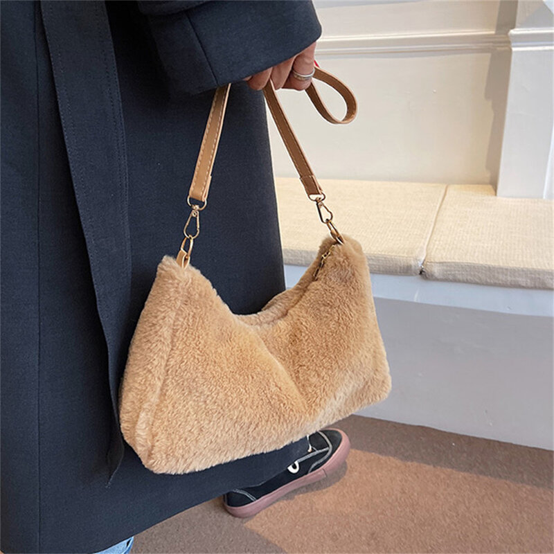 Plush Shoulder Bags For Femme Luxury Designer Soft Winter Ladies Clutch Purse Handbag Cute Fashion Female Party Underarm Bag