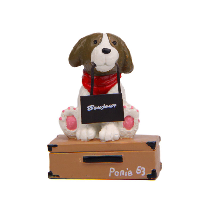 Cute Dog valigia Golden Retriever Holding a Road Sign Puppy figurine Crafts Model DIY Desktop Home Car Landscape Decoration