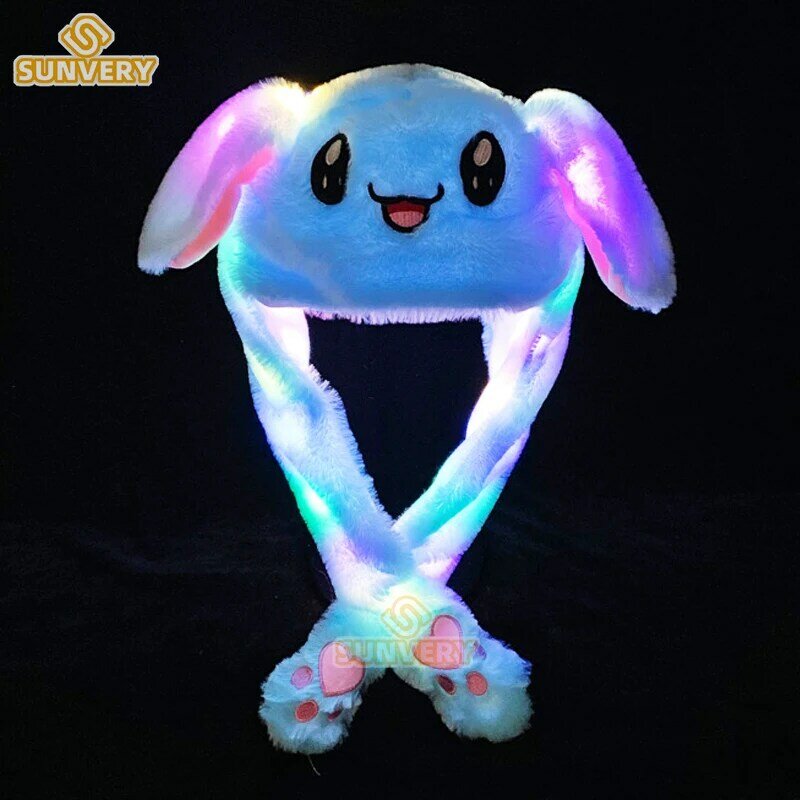 Glowing Plush Ear Moving Jumping Rabbit Hat Funny Glowing Ear Moving Bunny Hat Cosplay Christmas Party Hat 5-18 Years and Adult