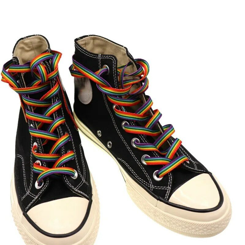 1Pair Rainbow Shoelace Gradient Color Low-cut High Top Canvas Shoes Flat Laces Personalized Shoe Accessories Versatile Unisex