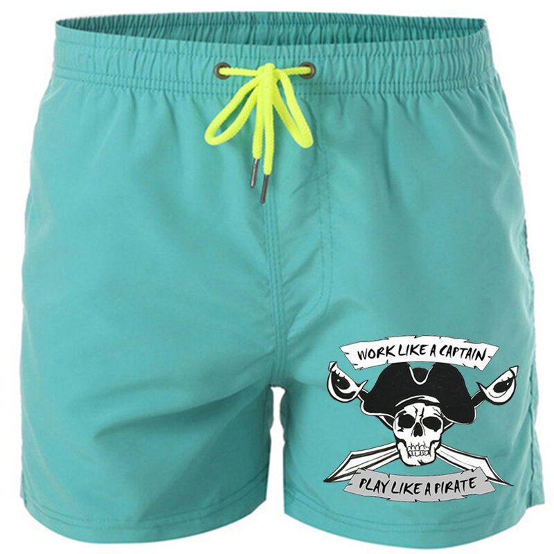 Pantalones cortos deportivos para hombre y mujer, Shorts de playa a la moda, con patrón de calavera de capitán pirata, para natación y surf, verano, 2024