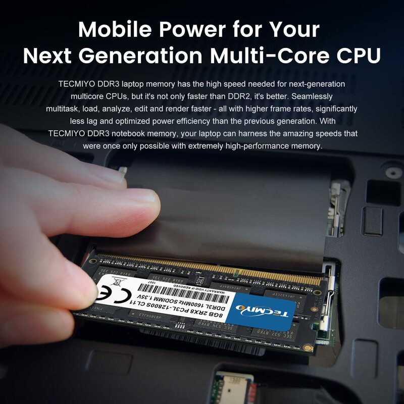 TECMIYO-memoria RAM para ordenador portátil y de escritorio, 4GB, 8GB, DDR3, DDR3L, 1600MHz, 1,35 V/1,5 V, PC3/PC3L-12800, PC3-10600, no ECC, color negro
