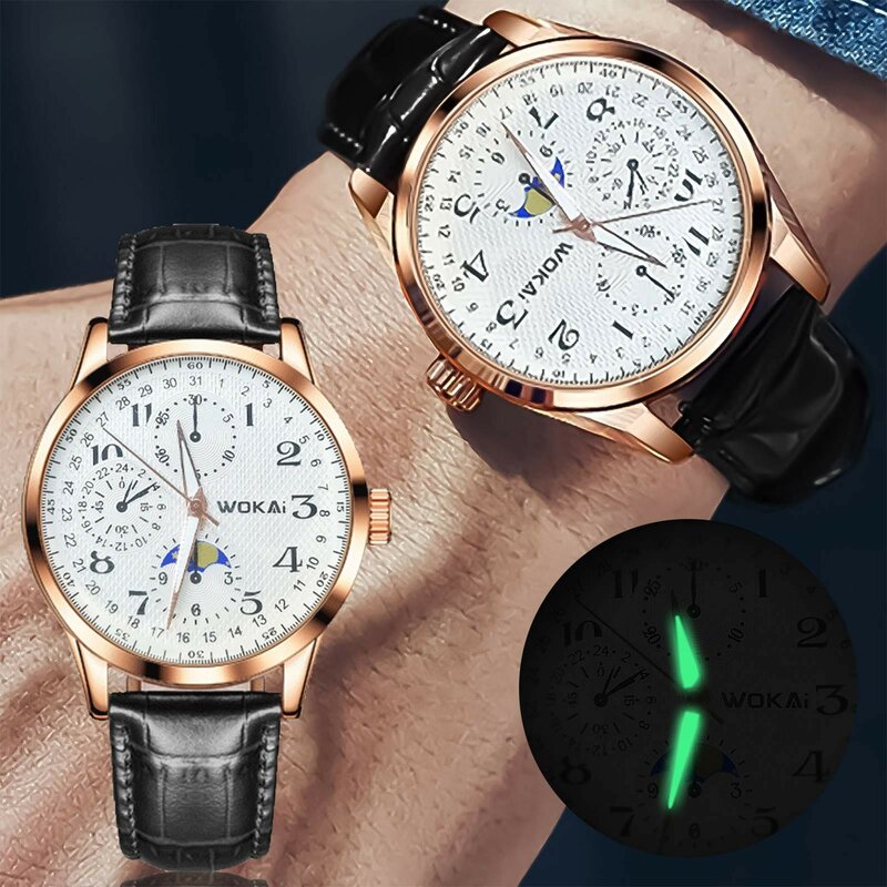 Reloj Hombre De Lujo Heren Lichtgevend Waterdicht Horloge Quartz Lederen Polsbandje Horloge Cadeau Horloge Montre Homme ساعات Zwof