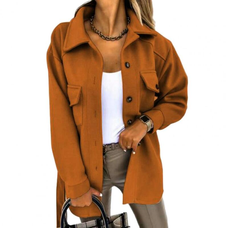 Jaket wanita, mantel musim dingin wanita elegan kerah lipat warna polos Slim Fit musim gugur untuk wanita