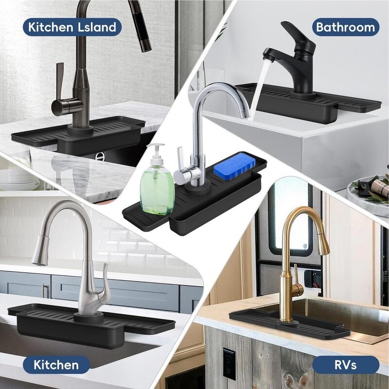 Silicone Kitchen Silicone Faucet Mat Countertop Drain Mat Faucet Water Catcher Tray Protector Bathroom Sink Sponge Holder
