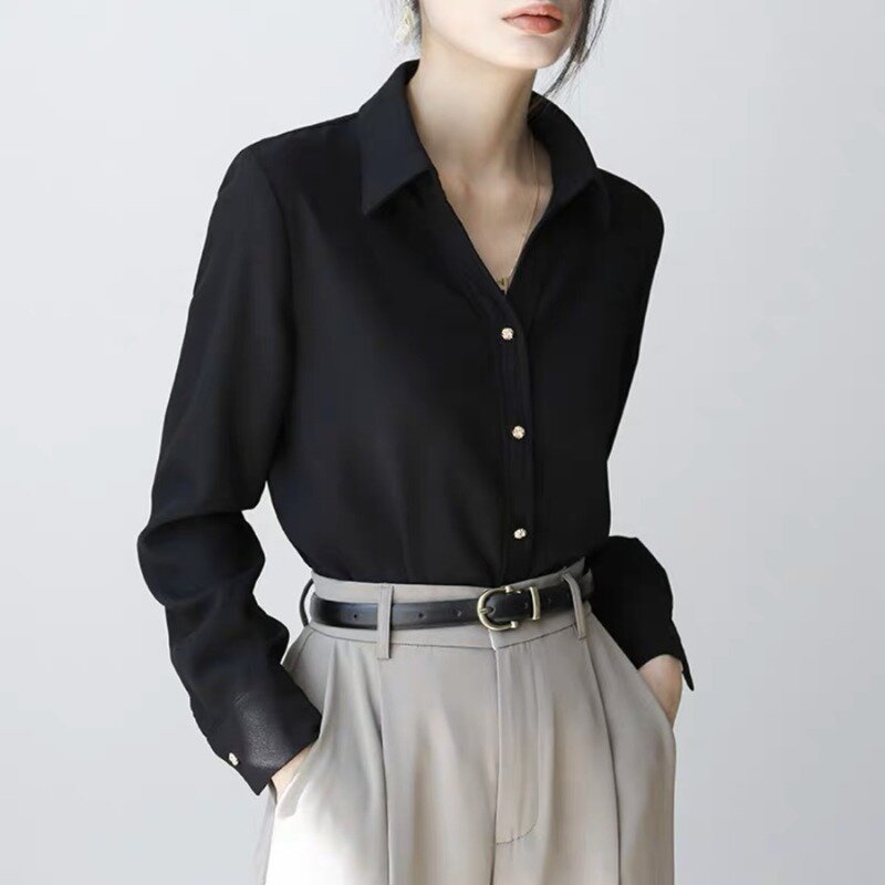 Francuska modna jednolity kolor koszula z długim rękawem dla kobiet 2024 wiosna nowy Design uczucie talia do góry odzież damska