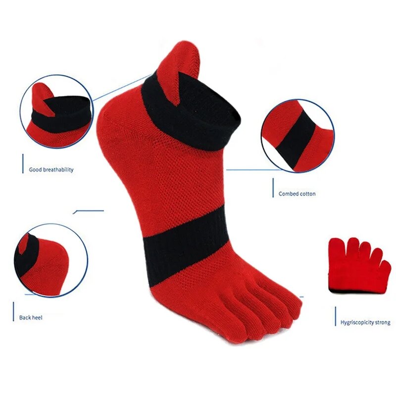 Large Size Toe Sport Socks Man Mesh Business Sweat-Absorbing Shallow Mouth Striped Fitness Travel 5 Finger Socks Plus EU43-47