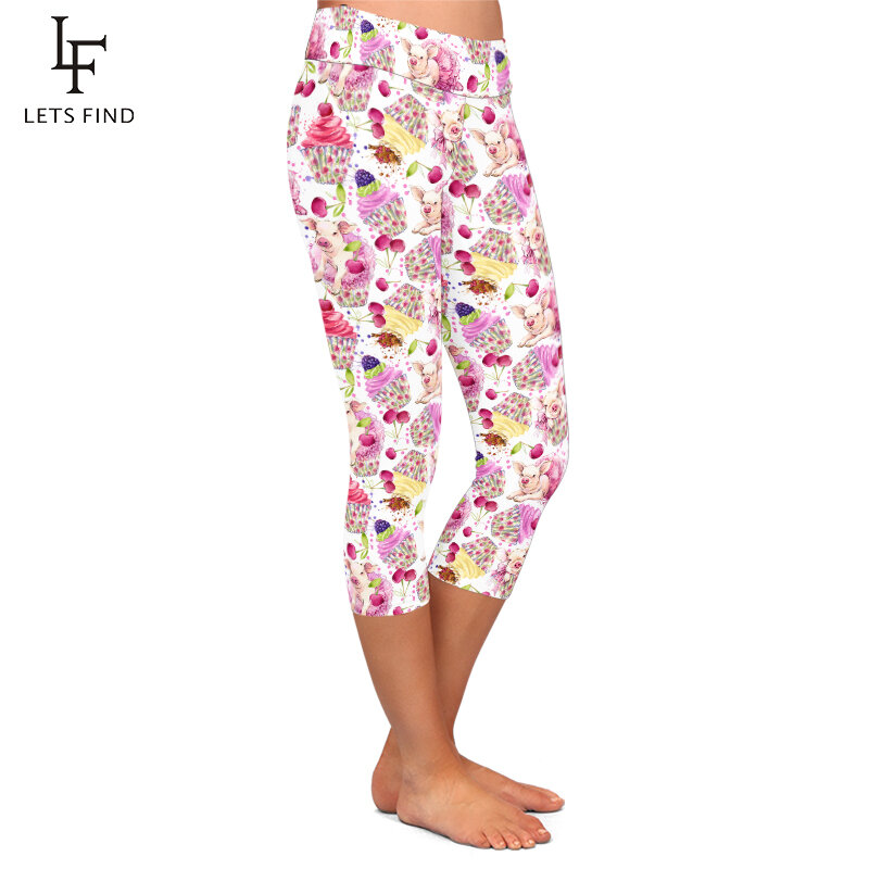 LETSFIND-Leggings de cintura alta con estampado de Cupcake y cerdo para mujer, mallas Capri suaves y delgadas para Fitness
