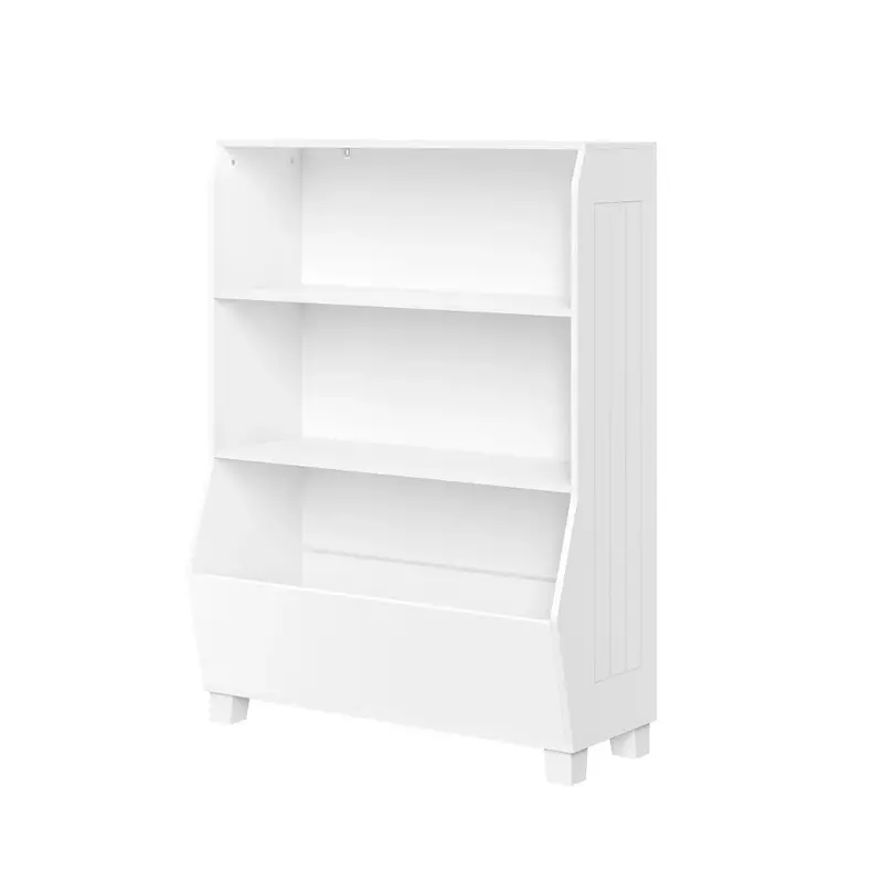 Kids 34-Inch Bookcase with Toy Organizer and 2 Gray Bins