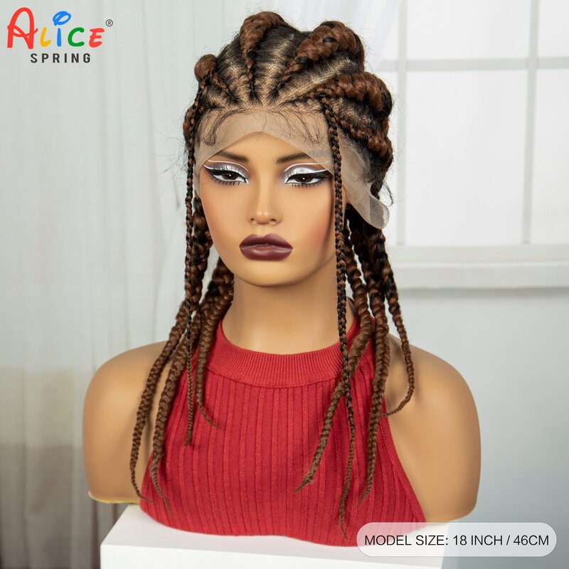 1B-30 Color 18 Inches Synthetic Braided Full Lace Wigs For Black Women Transparent Lace Front Braided Lace Wigs With Baby Hiar
