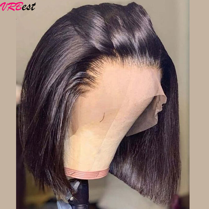 Peluca de cabello humano liso de 13x4 para mujer, postizo de encaje Frontal sin pegamento, HD, 12A, predesplumada