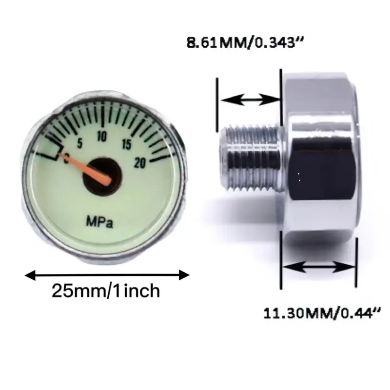 25mm Mini miernik ciśnienia 5mpa próba ciśnieniowa/20mpa/40mpa/300bar/400bar/5000psi/6000psi,1/8BSPP M10 1/8NPT