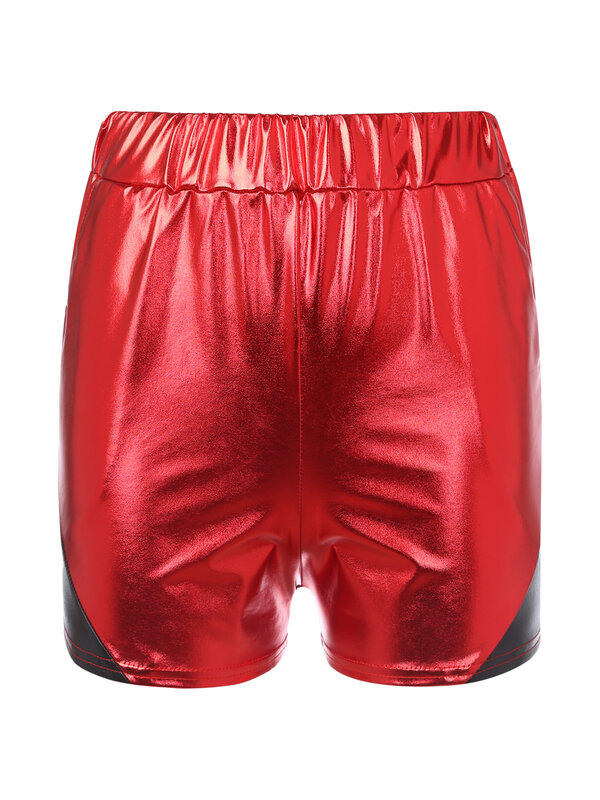 Damen Frühling Sommer Casual Shorts Metallic glänzend hohe Taille Seiten taschen Sport lose Shorts funkelnde Hot pants für Clubwear