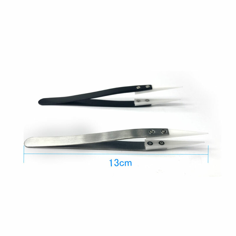 Precision Ceramic Tips Tweezers Anti-static Straight Aimed Tweezers Stainless Steel Handle High Temperature for Pinching Coils