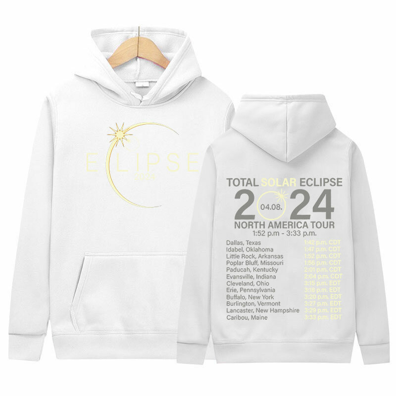 Total Solar Eclipse April 8th 2024 Print Hoodie Men Women Retro High Quality Fashion Sweatshirt Casual Pullover Oversized Hooded
