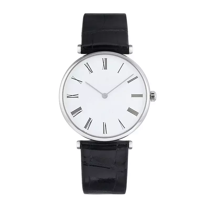 男性と女性のための高級クォーツ時計,カジュアルな黒の革の時計,白のロムダイヤル,新しいコレクション
