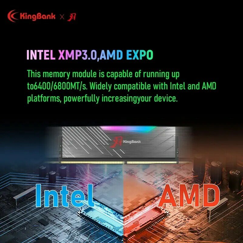 Kingbank DDR5 Pamięć RAM DDR5 6400 MHz 6800 MHz 32 GB (16 GB X2) 64 GB (32 GB X2) Memoria Ram DDR5 RGB XMP3.0 Komputer stacjonarny DIY