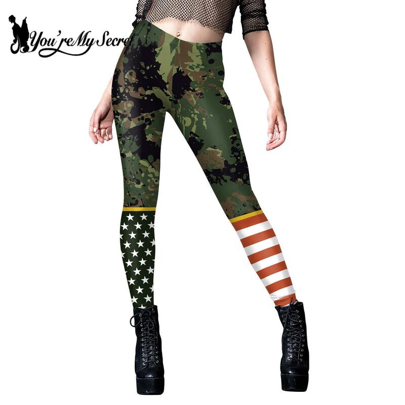[You're My Secret] 2024 Women Leggings 4Th of July Camouflage 3D Printing Pants Holiday Party Gifts Elastic Trousers Bottom