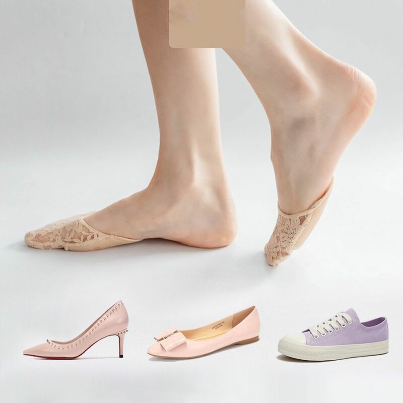 Non-Slip Comfortable Mesh Solid Color Short Invisible Women Sock Slippers Forefoot Socks Half Palm Socks Lace