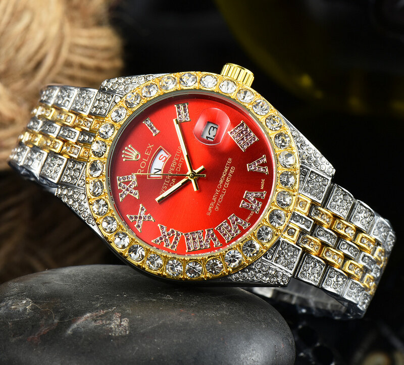 Часы наручные кварцевые для мужчин и женщин, роскошные классические большие, с бриллиантами в ретро стиле
