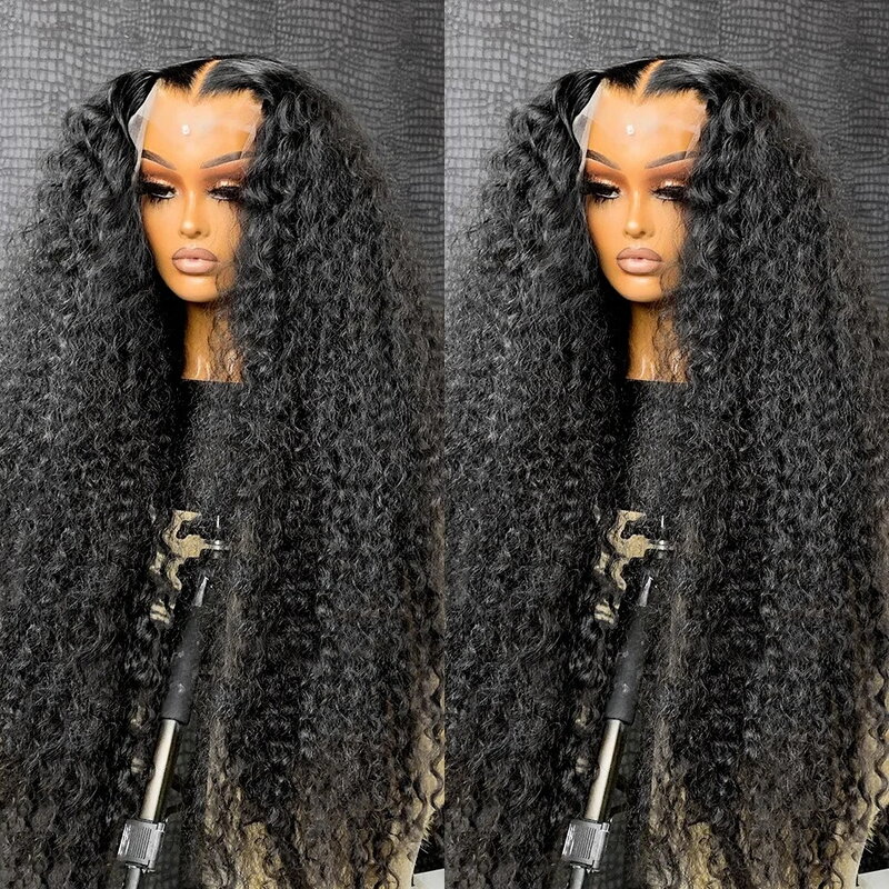180 Density HD 13X6 Transparent Deep Water Wave Curly Human Hair Lace Frontal Wig 30 34 Inch 13X4 Lace Front Human Hair Wigs