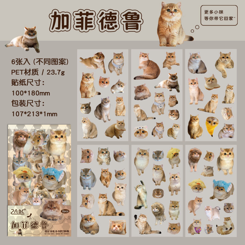 Kawaii Cat Stickers Pack Waterproof PET Cute Stickers for Scrapbooking Stationery Stickers Aesthetic
