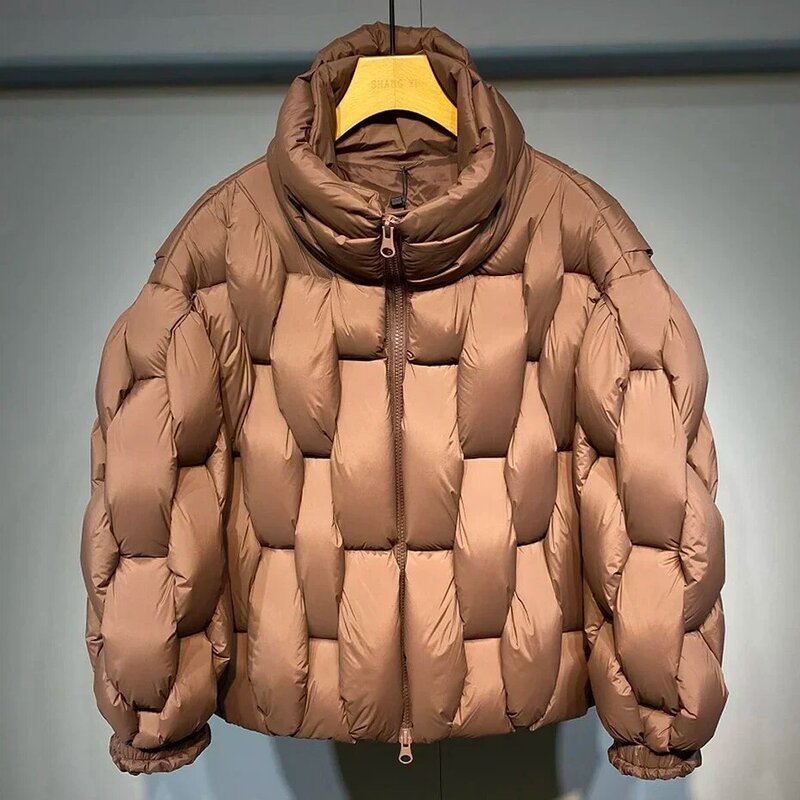 Mens Thick Parkas Jackets Women Luxury Designer Square Weave High Collar Warm Jacket Casual Oversized Warm Puffer Bubble Coat