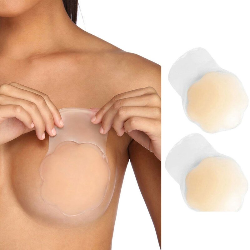 2 buah penutup puting silikon tidak terlihat dapat digunakan kembali wanita perekat payudara dada Bra pita angkat Pasties Pad Mat Aksesori stiker