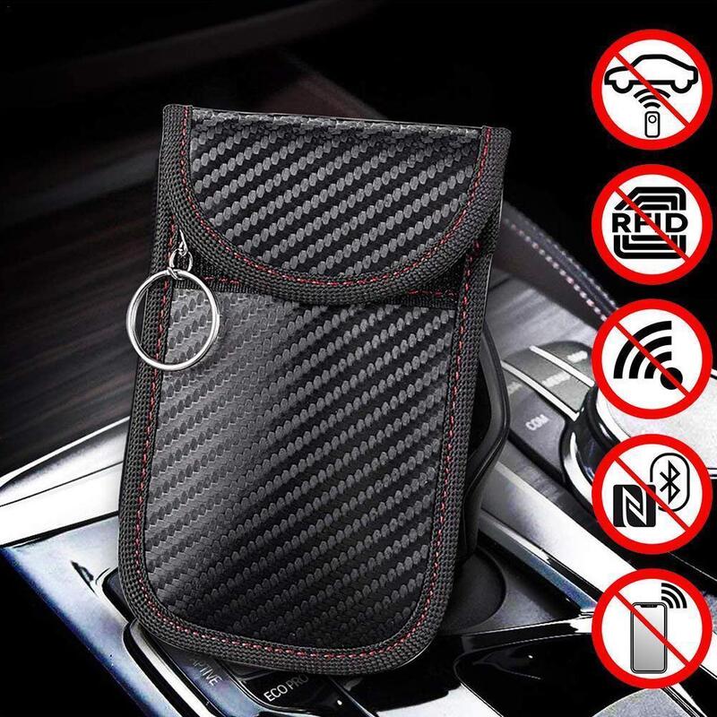 กระเป๋าคาร์บอนไฟเบอร์แบบที่ใส่ป้องกันสัญญาณกุญแจสำหรับรถยนต์ซอง FOB แบบไม่ใช้กุญแจปิดกั้นการป้องกันรังสี