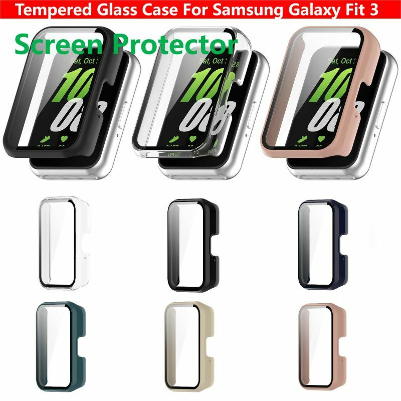 Funda de vidrio templado para Samsung Galaxy Fit 3, Samrt correa de reloj, cubierta protectora de parachoques de cobertura completa, Protector de pantalla Fit3