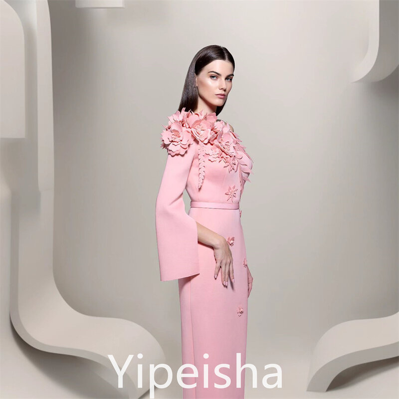 Yipeisha gaun Prom elegan modis, gaun malam Satu bahu bunga Satin panjang kustom Anke