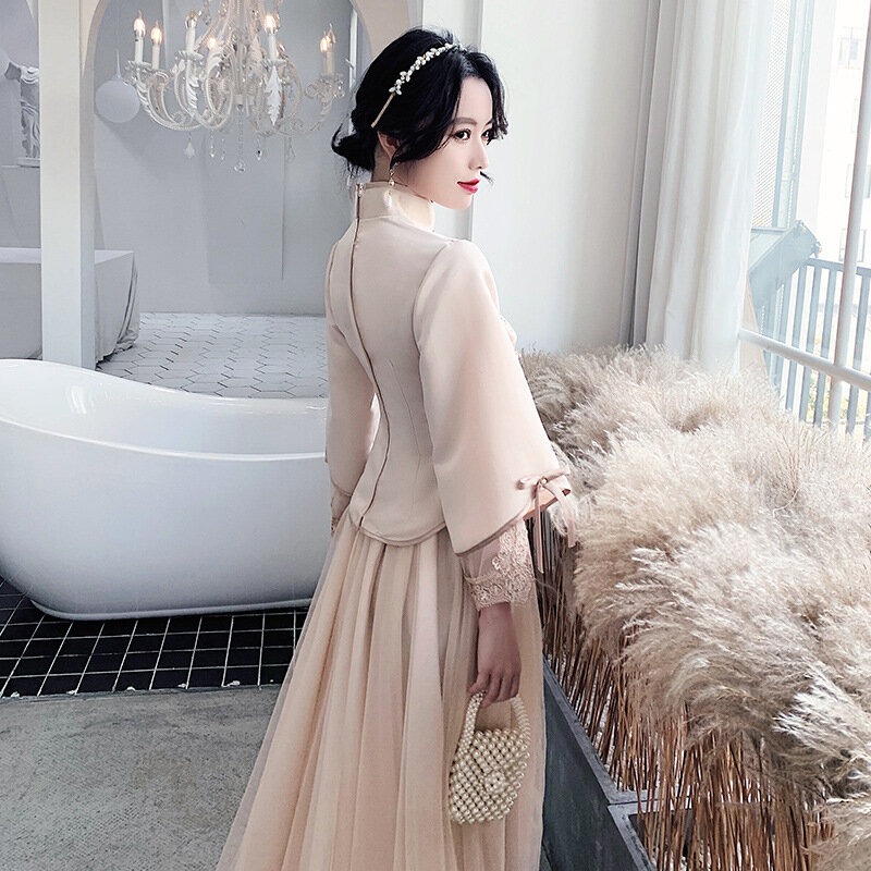 Gaun Cheongsam Cina Ramping Baru Musim Panas 2023 Gaun Pengiring Pengantin Panjang Perjamuan Qipao Wanita Hanfu Tang Suit Gaun Malam Formal
