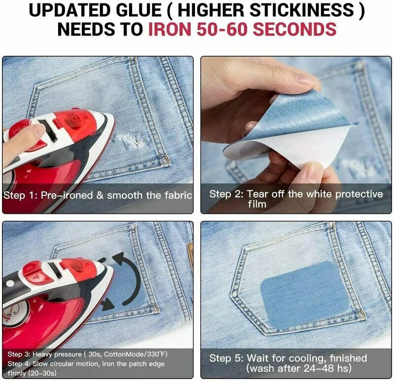 20pcs jeans denim patches de ferro no cotovelo joelho patches kits de reparação diy para roupas calças de vestuário bordado tecido de costura