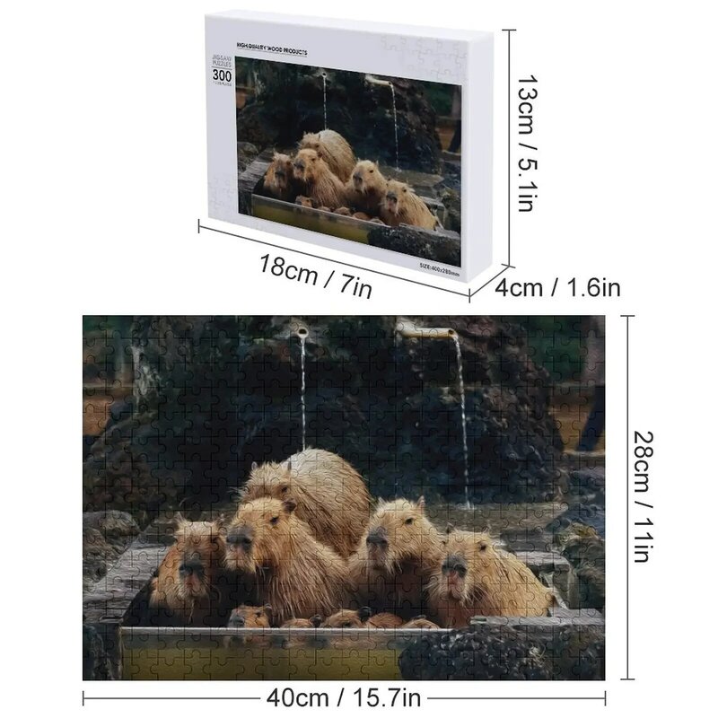 Capybaras 목욕 직소 퍼즐 그룹, 나무 장식 그림 맞춤 선물, 맞춤형 사진 퍼즐 포함