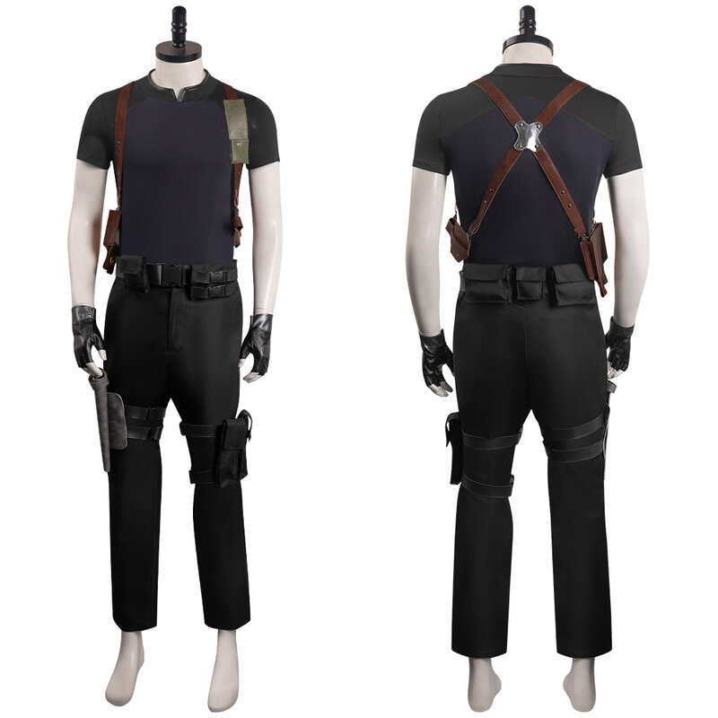 Leon Cos Kennedy Cosplay Costume Resident 4 Remake Top Pants Belt Halloween Carnival Party Disguise Suit