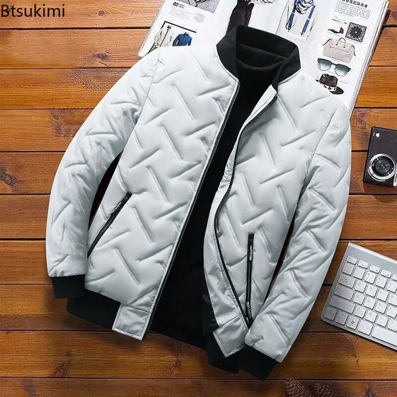 2024 Autumn Winter Jacket Men's Fashion Stand Collar Casual Parkas Jacket Trend Streetwear Male Outdoor Warm Cotton-padded Coats