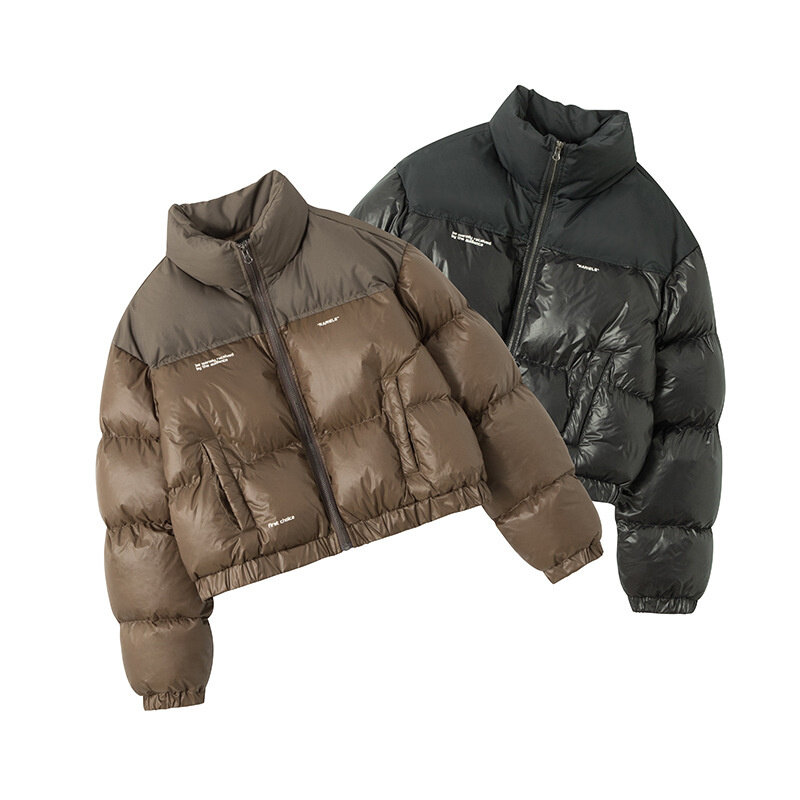 Зимняя куртка для маленького мужчины на зиму, американская короткая куртка с воротником-стойкой, куртка с хлопковой подкладкой, Трендовое пальто для женщин