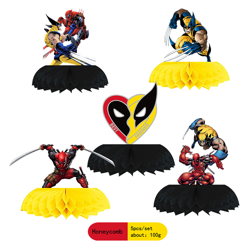 Deadpool Wolverine สติกเกอร์บอลลูนของตกแต่งงานปาร์ตี้วันเกิดรูปรังผึ้งคัพเค้กอุปกรณ์อาบน้ำสำหรับเด็ก