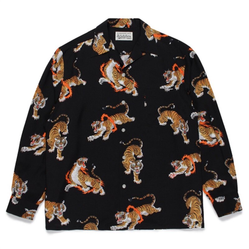 WACKO MARIA-Chemise à manches longues pour hommes et femmes, imprimé tigre complet, chemise de vacances en Y, marque vintage, Hawaii, haute qualité, automne