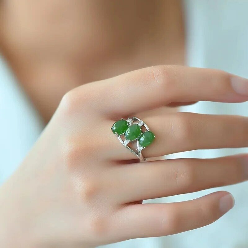 Luksusowy, wykwintny jadeit Hetian💍 Pierścionek Naturalny JASPER Kobiety Regulowane pierścionki Impreza Ślub Biżuteria z kamieni szlachetnych Stylowa biżuteria dziewczęca
