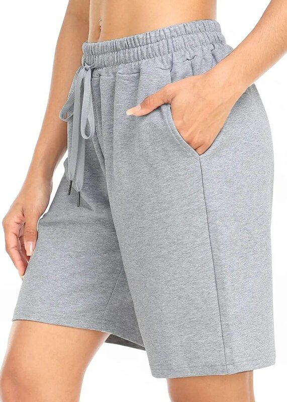 Women's plus size sports shorts summer cotton loose pockets five-point drawstring wide-leg fitness running shorts