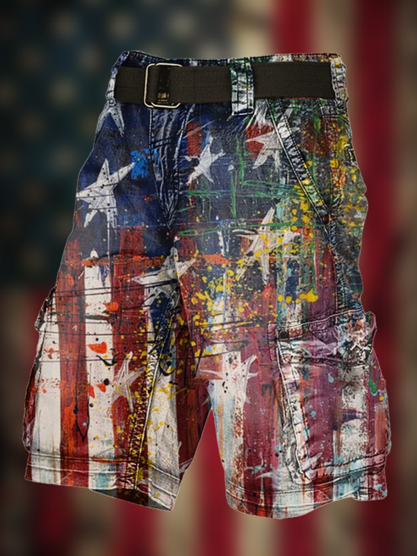 Zomer Nieuwe Straat Trend Lndependence Day Vlag 3d Geprinte Overalls Mode Casual Heren Shorts